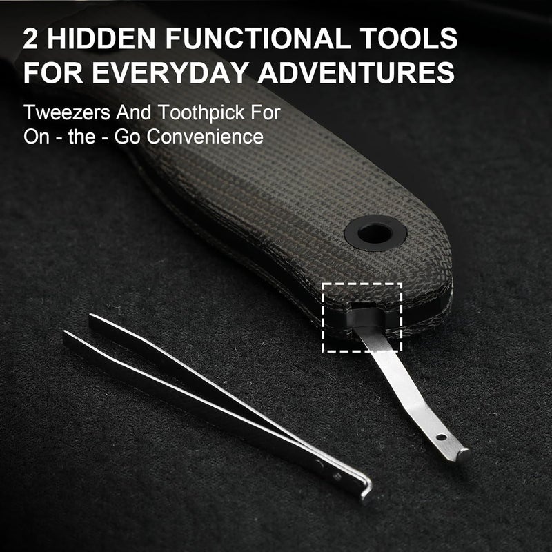 KIZER Drop Bear Fixed Blade Knife, 2.56" S45VN Matte DLC Ultra Blade EDC Camping Knife with Norplex UltreX™ Green Micarta Handle & Built-in Tools, Hunting Survival Knives with Kydex Sheath, 1093A3 - Image 3